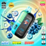 Bang Blaze 250K Blueberry Ice disposable vape with a colorful screen and cartoon monkey character graphic.